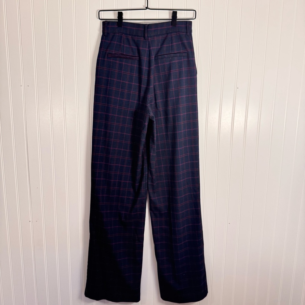 ZARA High-Waist Plaid Checker Trousers Blue & Pink Full Length 32” Inseam XS - Picture 7 of 15
